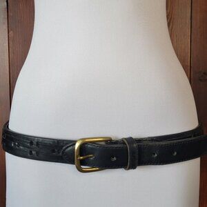 Full Grain Cowhide Black Woven Leather Brass Hardware Size 38 95 Preppy Classic